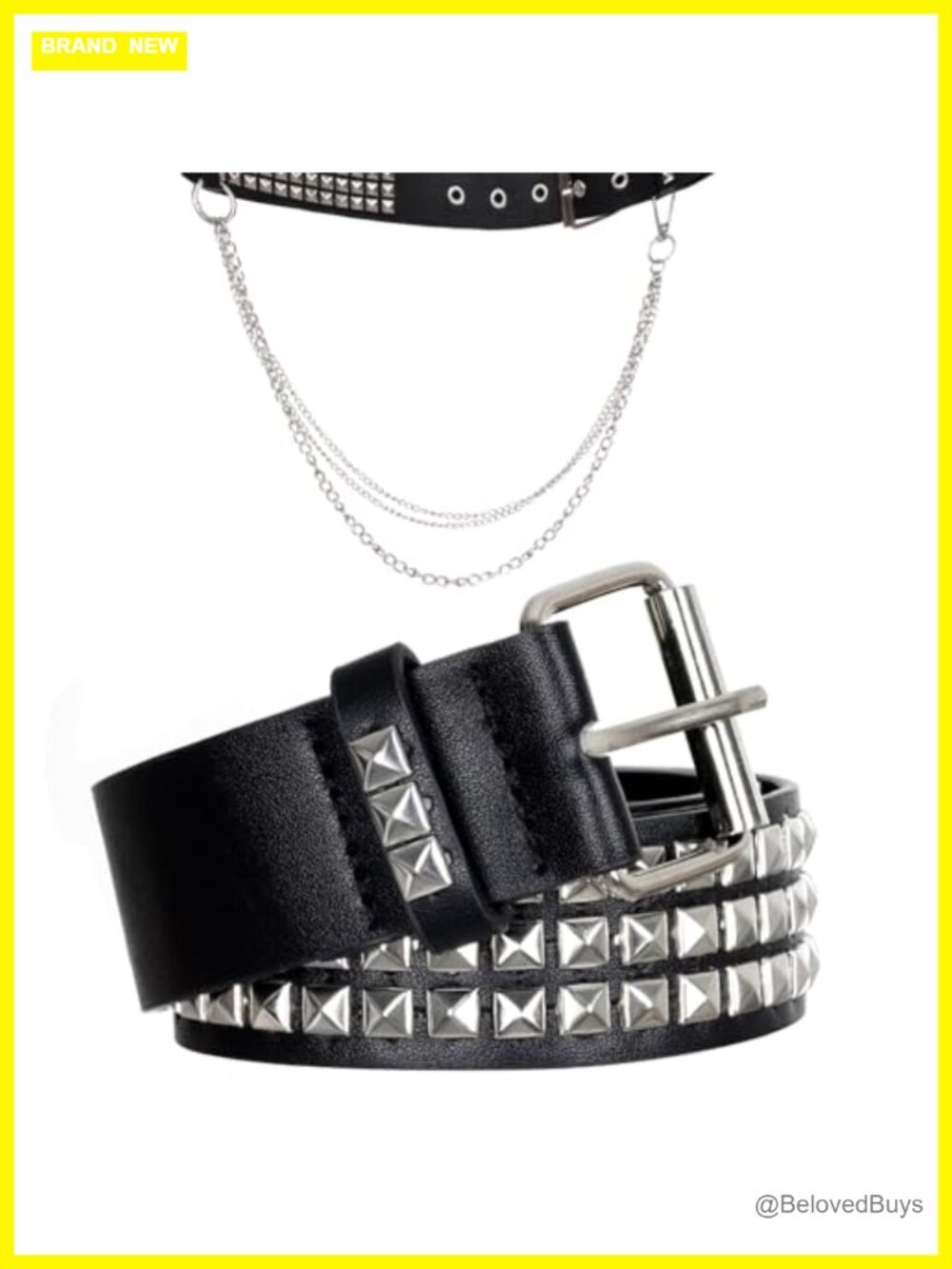 Studded Punk Belt with Detachable Chain Gothic Adjustable Faux Leather Belt